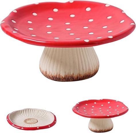 Amazon.com: Mushroom Cake Stand, 9 in Cute Ceramic Mushroom Party Plates, Serving Tray Dish Plate Holders for Dinner Plates (B) : Home & Kitchen Ceramic Cake Stand Pottery, Ceramic Serving Dish, Mushroom Party, Ceramic Cake Stand, Mushroom Cake, Cake Stand Ceramic, Ceramic Mushroom, Plate Holders, Dish Plate