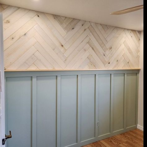 Herringbone Shiplap Wall, Herringbone Accent Wall, Wood Wainscoting, Dining Room Accent Wall, Nursery Accents, Nursery Accent Wall, Herringbone Wall, Batten Wall, Herringbone Wood