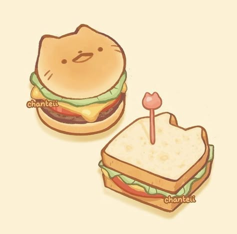 Hamburger Drawing, Sandwich Drawing, Sandwich Sticker, Animal Shaped Foods, Chibi Food, Shop Drawing, 귀여운 음식 그림, Cute Food Drawings, Food Drawings