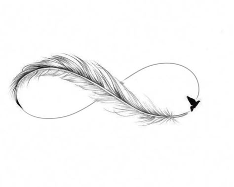 Feather Bird Infinity Tattoo, Infinity And Feather Tattoo, Fine Line Tattoo Feather, Feather Infinity Tattoo Design, Infinity Feather Tattoo Design, Fine Line Feather Tattoo, Infinity Feather Tattoo, Plumas Tattoo, Infinity Tattoo Ideas