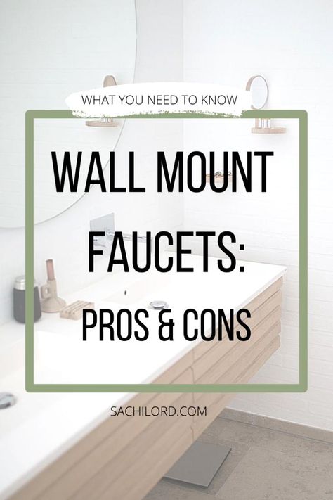 How high do you place your wall mount faucets? How do you prevent splashing? Are they more expensive? I'll share with you the pros and cons of wall-mount faucets and which one we choose for our bathroom remodel! Faucets From Wall Bathroom, Double Vanity Wall Mount Faucet, Bathroom Faucets Out Of The Wall, Faucet On Wall Bathroom, Wall Mounted Fixtures Bathroom, Wall Mounted Faucet For Freestanding Tub, Freestanding Tubs With Wall Mount Faucet, Wall Faucet For Freestanding Tub, Faucet From Wall Bathroom