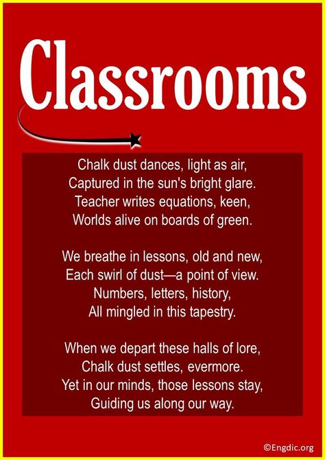 Dive into the heart of learning with our curated list of 10 Short & Inspirational Poems About Classrooms. These evocative verses capture the essence of the classroom experience, celebrating the joys, challenges, and transformative moments that educators and students share. Let these poems uplift and inspire you, whether you’re a teacher, student, or simply a lover of knowledge. Short Poems about Classrooms 1. Chalk Dust Memories This poem captures the beauty and nostalgia of chalk d... Short Poems For Teachers, Inspirational Poems For Students, Best Short Poems, Short Inspirational Poems, Happy Birthday Poems, Poems Cute, Long Poems, Poems For Students, Cute Poems