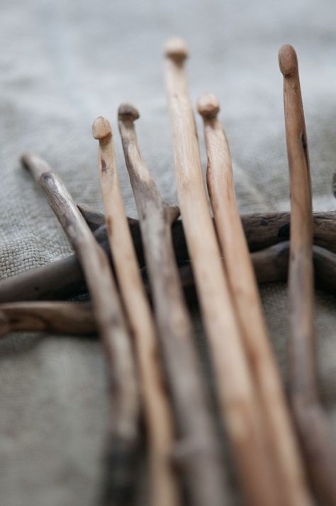 Wooden sticks made into crochet hooks ~ Wabi Sabi. I have a few of these that were carved for a grateful wife. Wooden Crochet Hooks, Awesome Crochet, Deco Nature, Local Shop, Crochet Diy, Crochet Stitch, Whittling, Nature Crafts, Wood Work