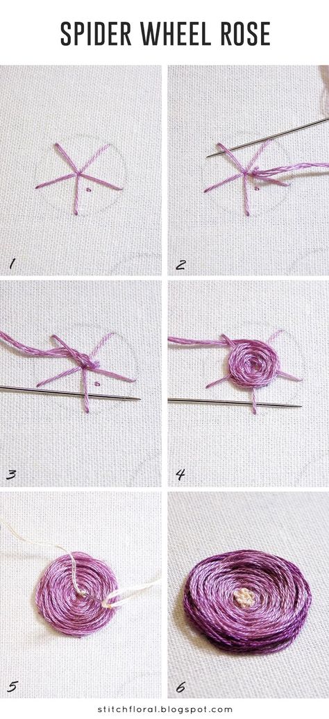 Spider web stitch tutorial Spider Web Stitch, Embroidery Stitches Flowers, Stitch Tutorial, Basic Embroidery Stitches, Hand Embroidery Tutorial, Embroidery Stitches Tutorial, Hand Embroidery Flowers, Pola Sulam, Embroidery Flowers Pattern