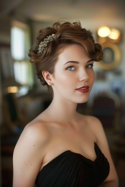 Short Hair Formal Styles, Short Formal Hairstyles, Short Hair Formal, Pixie Wedding Hair, Wedding Core, Bob Wedding Hairstyles, Formal Hairstyles For Short Hair, Short Hair Bride, New Year Hairstyle