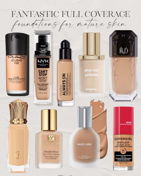 Looking for a full coverage foundation for your over 40 mature skin? Each of these foundations have fantastic full coverage and don’t irritate my sensitive skin! Foundation - full coverage - makeup  #LTKOver40#LTKBeauty Best Makeup Foundation, Best Foundation For Combination Skin, Liner Techniques, Best Full Coverage Foundation, Bronzed Makeup, Pro Makeup Tips, Makeup Removal Tips, Everyday Makeup Looks, Foundation Full Coverage