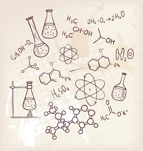 Vector Illustration Of Hand Draw Chemistry On Background Royalty Free Cliparts, Vectors, And Stock Illustration. Image 15798514. Chemistry Drawing Ideas, Chemistry Aesthetic Background, Chemistry Aesthetic Art, Aesthetic Chemistry, Chemistry Drawing, Chemistry Aesthetic, Chemistry Tattoo, Chemistry Art, Chemistry Classroom