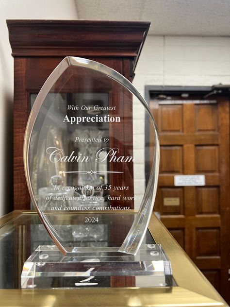 Personalized Acrylic Award | Employee, Retirement, or Graduation Gift | Custom Engraved Appreciation Trophy | Thank You, Award of the Month