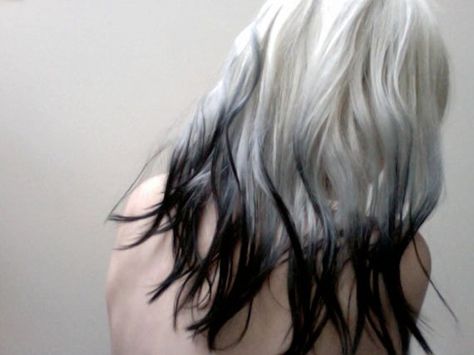 RARE WHITE PLATINUM  with Black Dip Dye Tips Human Hair Extensions //  Full Set // Clip-In. $205.00, via Etsy. White And Black Hair, Grey Hair Dye, Hair Boy, Hair Chalk, Ombré Hair, Rocker Chic, Dye My Hair, Hair Stuff, Hair Inspo Color