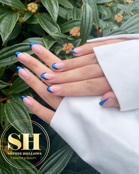 Nail White Chrome, Natural Nails Almond Shape, Almond Shape French Tips, Blue Nails With Chrome, Royal Blue Prom Nails, Chrome Pink Nails, Nails With Chrome, Nail Chrome, Blue Prom Nails