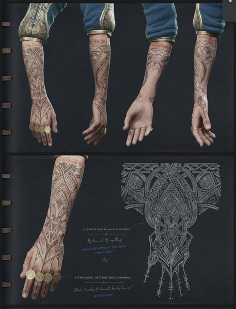 Magic Arm Tattoo, Dishonored Tattoo Ideas, Dnd Tattoo Character, Runic Tattoo, Dishonored Tattoo, Traditional Viking Tattoos, Viking Ornament, Viking Tattoo Sleeve, Red Overalls