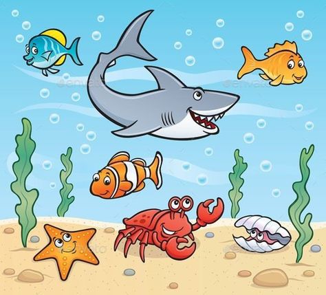 The Ocean Drawing, Sea Animals Drawing, Sea Life Drawings, Sea Cartoon, Cartoon Drawing For Kids, Animale Marine, Cartoon Sea Animals, Ocean Drawing, Sea Drawing