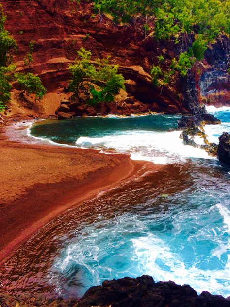 Red Sand Beach in Hana, Maui Red Sand Beach, Hana Maui, Beautiful Hawaii, Red Sand, Bucket List Places, Hawaii Beaches, Live Love, The Untamed, Maui