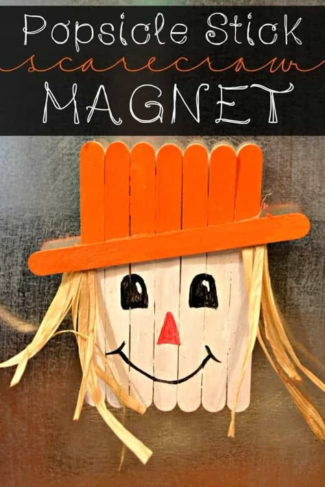 Fall kids craft idea Popsicle Stick Scarecrow, Halloween Interior, Scarecrow Crafts, Easy Thanksgiving Crafts, Thanksgiving Decorations Diy, Easy Fall Crafts, Adornos Halloween, Thanksgiving Crafts For Kids, Magnet Crafts