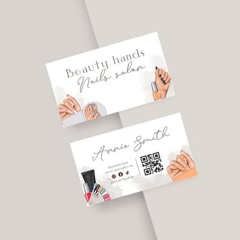 Editable and Printable Nail Tech Business car Nail Tech Business Cards With Qr Code, Nail Salon Cards Business, Nail Tech Cards, Nail Artist Business Cards, Nail Business Cards Ideas, Nail Cards Business, Business Cards Nails, Nail Business Cards, Nail Tech Business Cards