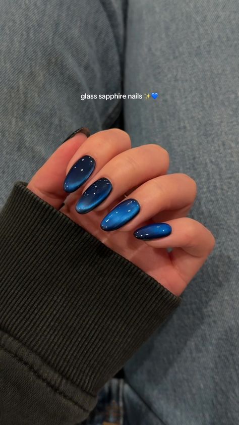 +23 Captivating Coffin Nail in 2024 You'll Want To Try This Season #nailart #naildesigns #nailinspiration #nailsofinstagram #nailgoals #nailtrends #nailfashion #nailswag #naillove #nailaddict Gorgeous Acrylic Nails, Blue Almond Shaped Acrylic Nails, Blue Chrome Pedicure, Navy Blue And Tortoise Nails, Dexter Nails Ideas, Nye Nails Blue, Dark Blue Nails Cat Eye, Cats Eye Almond Nails, Hailey Bieber Blue Nails