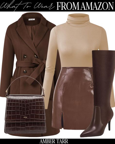 Shop recommended products from Amber Tarr on www.amazon.com. Learn more about Amber Tarr's favorite products. Brown Clothes On Black Women, Brown Going Out Outfits, Brown Set Outfit, Brown Birthday Outfit, Brown Beige Outfit, Brown Leather Boots Outfit, Brown Monochromatic Outfit, Amazon Winter Outfits, Brown Leather Skirt Outfit