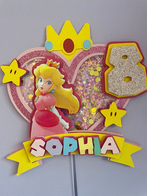 Princess Peach Backdrop, Super Mario Topper, Princess Peach Cake Topper, Princess Peach Cake, Peaches Cake, Shaker Topper, Princess Peach Party, Mario Bros Cake, Super Mario Bros Birthday Party