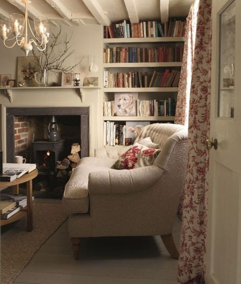 Fireplace Alcove, Cottage Tour, Cozy Home Library, Urban Interiors, Nice Ideas, Cottage Living Rooms, Style Cottage, Cottage Interiors, Cottage House