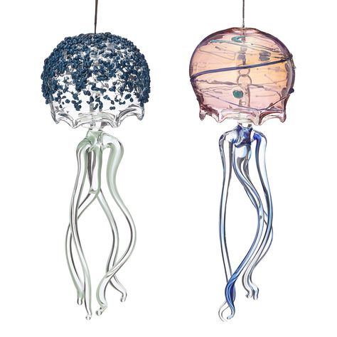 Gifts for Impossible-to-Shop-for Women Glass Jellyfish, Unique Wind Chime, Gardening Accessories, Hanging Sculpture, Uncommon Goods, Coastal Home Decor, Decor Hanging, Creative Home Decor, Solar Lights Garden