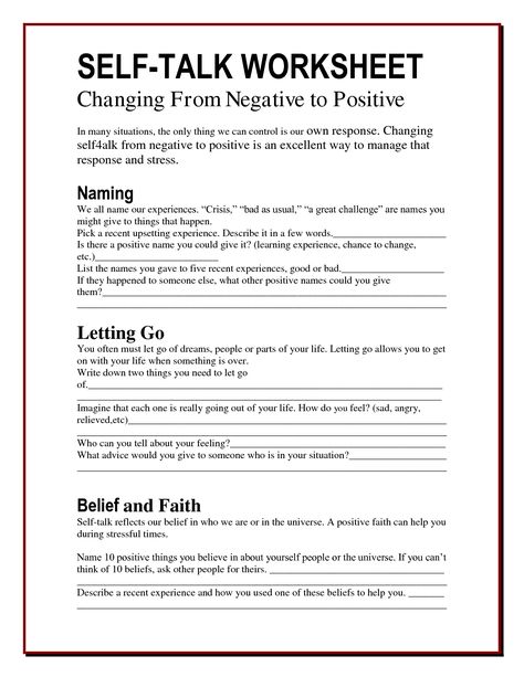 Self Talk Worksheet, Anger Worksheets, Health Worksheets, Negative To Positive, Self Esteem Worksheets, Counseling Worksheets, Counseling Tools, Info Board, School Social Work