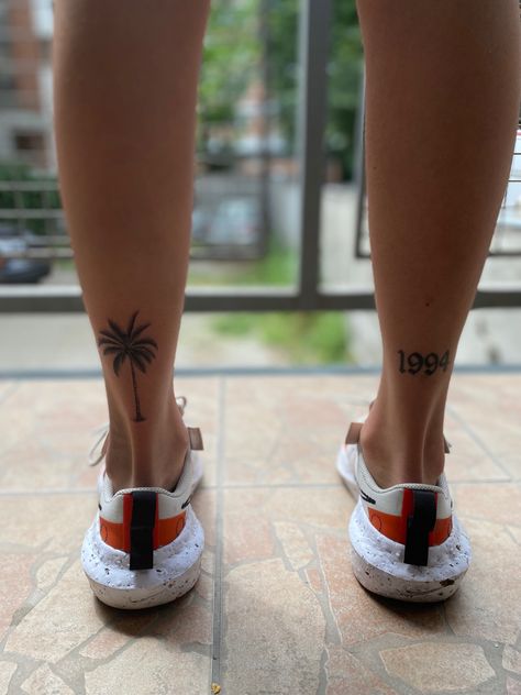 Palm Tree Tattoo Back Of Leg, Palm Tree Tattoo Women, Florida Palm Tree Tattoo, Palm Tree Calf Tattoo, Palm Tree Leg Tattoo, Behind Calf Tattoo For Women, Florida Tattoo For Women, Palm Tree Tattoos For Women, Florida Inspired Tattoo