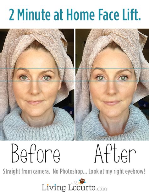 An amazing 2 minute at home DIY Face Lift. Before and after photos using a beauty product. LivingLocurto.com Diy Face Lift, Aging Cream, Anti Aging Tips, Beauty Remedies, Homemade Beauty, Anti Aging Treatments, Face Lift, Beauty Diy, Beauty Recipe