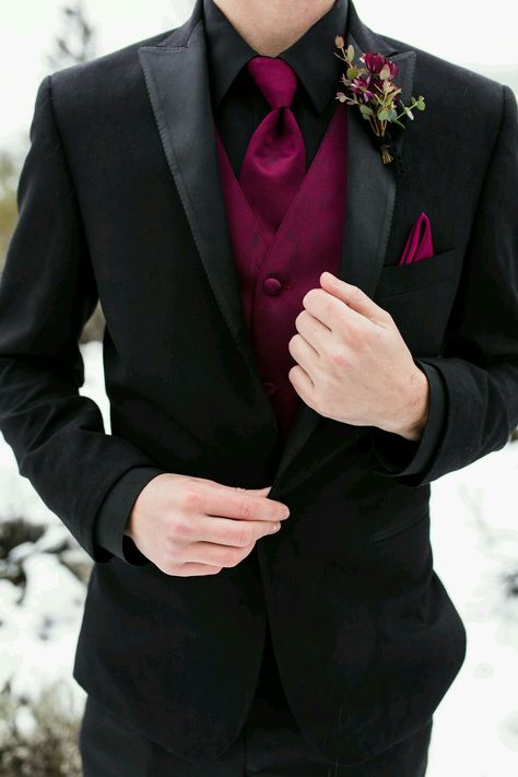 California Winter Wedding, Black Tux Wedding, Quartz Crown, Wedding Groomsmen Attire, Burgundy Vest, Groom Tux, Wedding Tux, Groom Wedding Attire, Dark Wedding