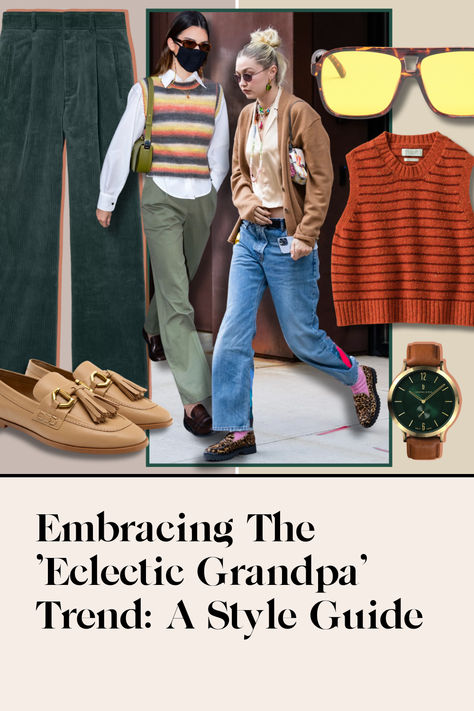 From opulent luxury to coastal chic, the world of fashion is no stranger to a plethora of style preferences. Nevertheless, the dawn of 2024 brought with it a fresh and intriguing trend, the ‘Eclectic Grandpa’ look, which has been gaining momentum in the fashion sphere as a notable eclectic style... #eclecticgrandpa #eclecticfashion #retrofashion #grandadfashion Coastal Grandpa Style, Eclectic Chic Fashion, Eclectic Grandpa Outfit Women, Electic Granpa, Grandpacore Outfits, Grandpa Chic Outfit, Eclectic Grandpa Style, Eclectic Grandpa Outfit, Grandpa Fashion Aesthetic