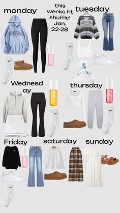 Check out kamstone11's Shuffles this weeks January’s outfits! One Week Outfit Plan, Days Of The Week Outfits, Outfits For The Week, A Week Of Outfits, Outfit Planning, 2025 Goals, Comfy Outfits Winter, Winter Outfits For School, Outfit Plan