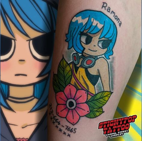 Ramona tattoo Scott Pilgrim Vs The World Tattoo, Ramona Tattoo, Scott Pilgrim Tattoo, Sea Bunny, Nerdy Tattoos, Bryan Lee, Comic Tattoo, Ramona Flowers, Scott Pilgrim Vs. The World