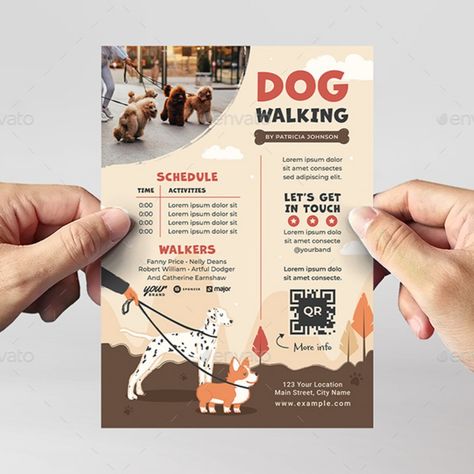 Dog Walking Flyer Template Dog Walking Flyer Templates, Pet Flyer Design, Dog Walking Advertisement, Dog Walking Business Flyers, Dog Sitting Flyers, Pet Sitting Flyer Ideas, Dog Walking Poster, Pet Sitting Flyer, Dog Walker Flyer