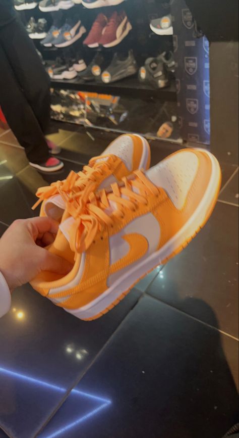 Peaches And Cream Dunks, Peach Dunks Outfit, Peach Cream Dunks, Peach Dunks, Nike Dunk Low Peach Cream, Orange Jordans, Jordan Dunks, Orange Jordan, Drip Too Hard