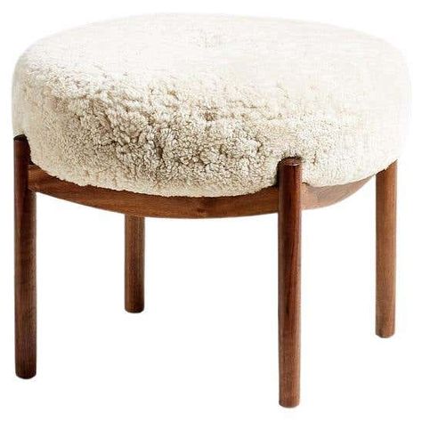 1stDibs: Antique and Modern Furniture, Jewelry, Fashion & Art Danish Minimalism, Fabric Ottomans, Ottoman Seat, Ottoman Pouf, Fabric Ottoman, Round Ottoman, Wood Finishes, Pouf Ottoman, Fabric Seat