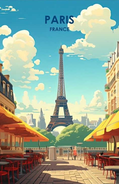 Paris City Illustration, Paris Digital Art, Paris Cartoon, Paris Poster Art, Travelling Illustration, Paris Graphic Design, Paris Wallpapers, Cities Poster, Eiffel Tower Illustration