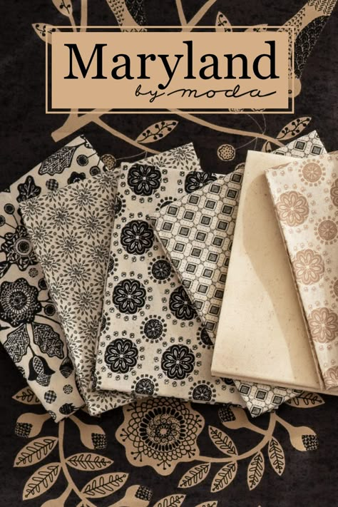 Maryland is a lovely collection by Kathy Schmitz for Moda Fabrics available at Shabby Fabrics Quilted Fabric By The Yard, Kathy Schmitz, Black White Quilts, Moda Fabric Collections, Fabric Outlet, Surface Pattern Design Inspiration, Shoo Fly, Textile Inspiration, Black And White Quilts