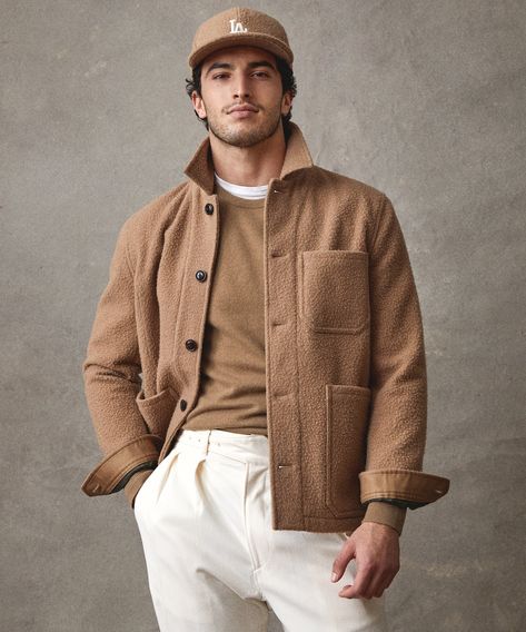 Italian Brushed Wool Chore Coat in Camel - Todd Snyder Class Outfits, Brown Crewneck, China Clothes, Flannel Hoodie, Outfits Hombre, Todd Snyder, Chore Coat, Knit Tie, Tailored Suits