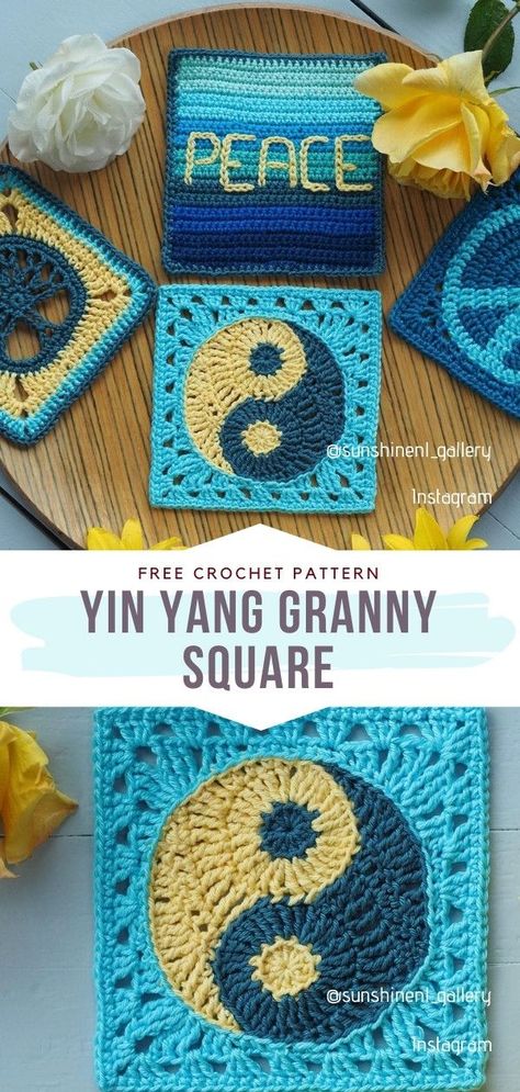 Crochet Granny Square Cool Granny Squares Crochet, Modern Granny Square Crochet Free, Simple Granny Square Tutorial, Simple Cute Granny Squares, Fun Easy Granny Squares, Tie Dye Granny Square, Crochet Witch Granny Square, Earth Granny Square Pattern, Crochet Peace Sign Granny Square