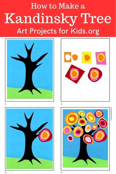 Learn how to make a Kandinsky Tree Collage with an easy step-by-step PDF tutorial. #howtodraw #tutorial #drawing #drawingtutorial #arttutorial #artprojectsforkids #howtodrawforkids #kandinsky #collageproject Kandinsky Tree, Easy Abstract Drawing, Snowflake Making, Tree Collage, Kandinsky Art, Tutorial Drawing, Circle Painting, Art Curriculum, Elementary Art Projects