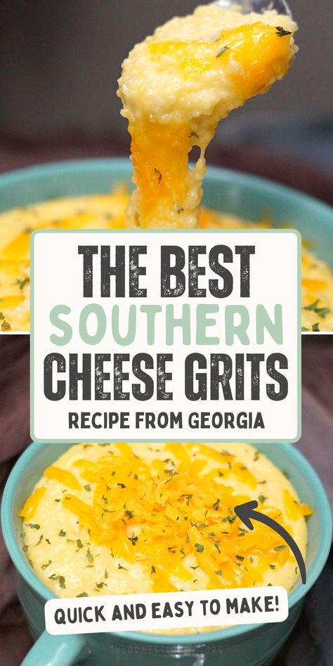 Easy Cheese Grits Recipe, Garlic Cheese Grits Recipe, Easy Cheese Grits, Grits Recipe Breakfast, Garlic Grits, Southern Cheese Grits, Grits Recipes, Cheese Grits Recipe, Southern Grits