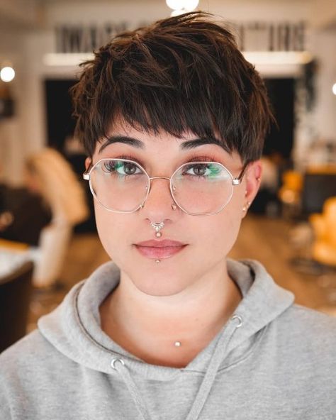 Bowl Cut Pixie with Tousled Texture Born Pixie Haircut, Pixie Bowl Haircut, Messy Pixie With Bangs, Pixie For Straight Thick Hair, Pixie Thick Hair Round Face, Full Fringe Pixie Haircut, Pixie Haircut With Short Bangs, Texturized Pixie Haircut, Pixie With Fringe Bangs