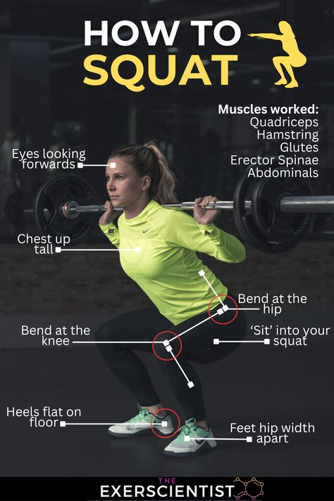 Woman squatting with a barbell on her back. She is bent at the tip, and knee in a good squat position.