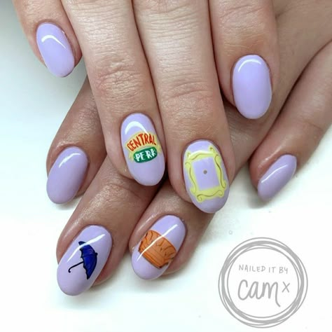 Friends Tv Nails, Friends Nail Art Tv Show, The Office Nails, Friends Nails Tv Show, Nickelodeon Nails, Universal Studios Nails, Tv Nails, Friends Nail Art, Teacher Nail Art