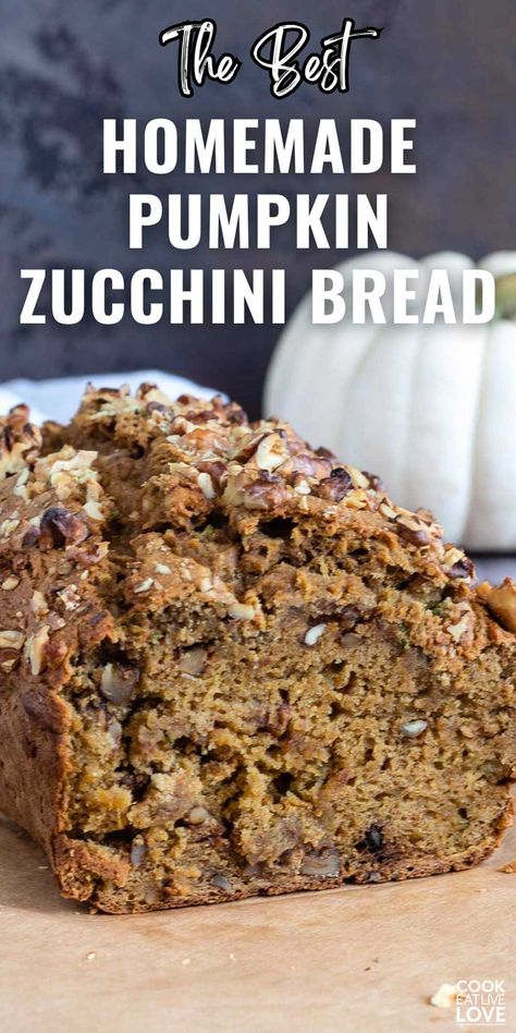 Start your morning routine with a slice of this healthy Pumpkin Zucchini Bread, packed with wholesome ingredients and completely oil-free! This healthy bread recipe is easy to make and perfect for a healthy breakfast or easy snack. Packed with veggies and whole grains this bread has a natural sweetness and moist texture that will keep you coming back for more. Try this recipe today and enjoy a delicious healthy breakfast! #fallrecipe #healthysnack #zucchinibread Pumpkin Zucchini Bread Healthy, Pumpkin Zucchini Recipes, Pumpkin Bread Healthy, Zucchini Breads, Healthy Bread Recipe, Cinnamon Zucchini Bread, Pumpkin Zucchini Muffins, Pumpkin Zucchini Bread, Pumpkin Bread Recipe Healthy