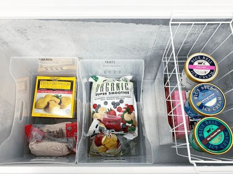 19 Tips to Keep Your Chest Freezer Organized — The Spruce Organizing Freezer Chest, Deep Freezer Organization Ideas, Chest Freezer Storage, Freezer Organization Ideas, Deep Freezer Organization, Freezer Storage Bins, Deep Pantry Organization, Chest Freezer Organization, Organic Ice Cream