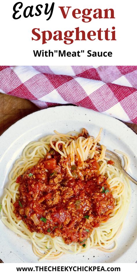 Easy Vegan Spaghetti with “Meat” Sauce is easy to make on the stove in just 30 minutes! This classic Italian dinner is the best choice when you need something quick, easy, and comforting. Plus, the vegan “meat” sauce can be made months in advance. Vegan Ground Beef, Vegan Spaghetti, Pasta With Meat Sauce, Sauce Bolognaise, Meat Sauce Recipes, Spaghetti Meat Sauce, Quick Easy Vegan, Vegan Meat, Meat Pasta