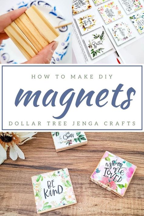 Tumbling Tower Block Crafts Diy, Jenga Block Crafts Diy, Mini Jenga Block Crafts, Dollar Tree Calendar Crafts, Tumbling Tower Block Crafts, Tower Block Crafts, Jenga Crafts, Make Magnets, Jenga Block Crafts