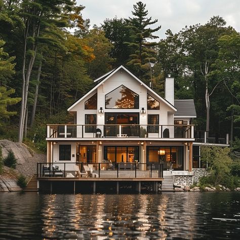 Image Cabin On The Lake, Lake Houses Exterior, Modern Lake House, Modern Small House Design, Dream Life House, Lake House Plans, Lakefront Homes, Dream Cottage, Modern Cabin