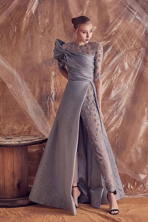 Jumpsuit Marchesa Couture, Embroidered Jumpsuit, Draped Bodice, Couture Looks, Midi Dress Style, Jumpsuit Elegant, Long Jumpsuits, A Line Gown, Dress Size Chart