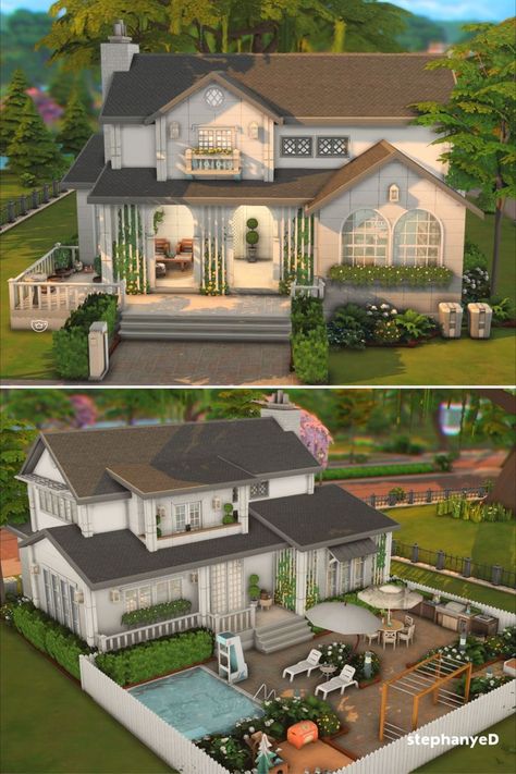 The Sims 4 Spring Family House in Williow Creek with no CC. The house is on a 30x20 lot for medium-sized family up to 5 Sims! House Sims 4 Floor Plans, Family House Sims 4, Sims 4 Family House, Sims 4 Floor Plans, Sims 4 Floor, Sims 4 Cottage, Sims 4 Houses Layout, House Sims 4, Lotes The Sims 4